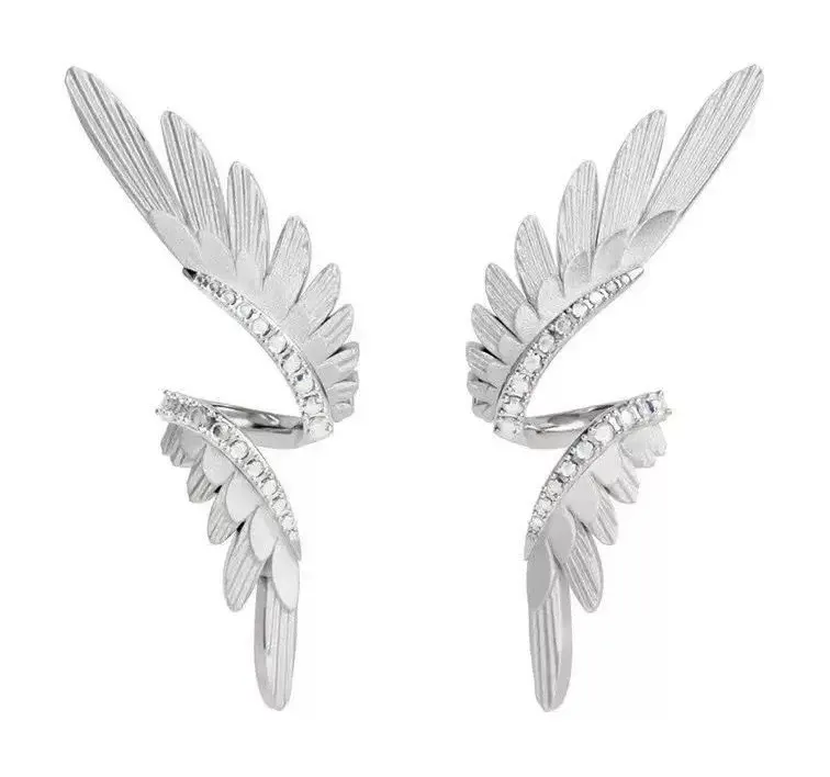 Angel Wings Stud Earrings for Women Silver