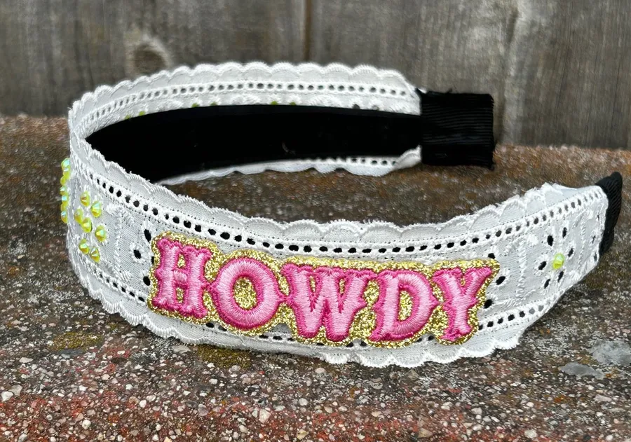 Western howdy patch with crystals headband brand new handmade Pink
