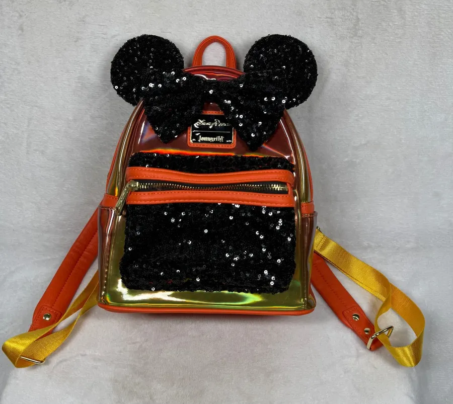 Disney Parks Loungefly Minnie Mouse Halloween Iridescent Sequin Mini Backpack