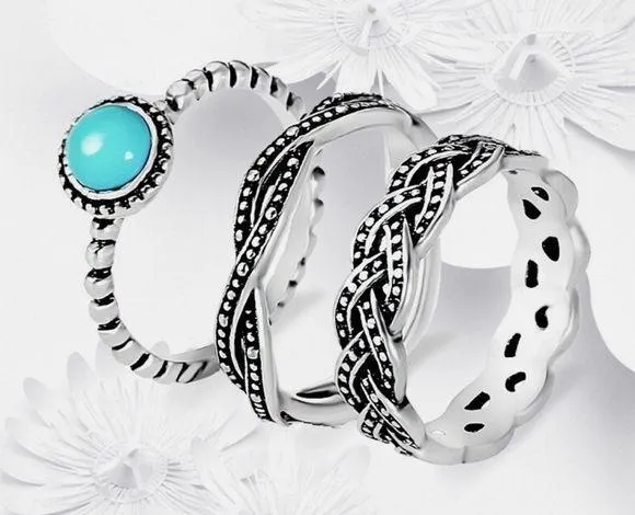 Silver and Turquoise Ring Set