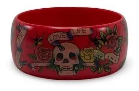 Vintage Rosy Red Stylish Skull & Flowers Lucite Bangle Perfect new New With Tags