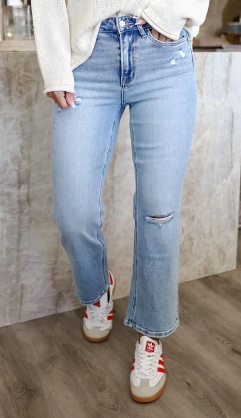 Vervet Blue 29 Victoria Lightwash High-Rise Straight Ankle/Crop Jeans