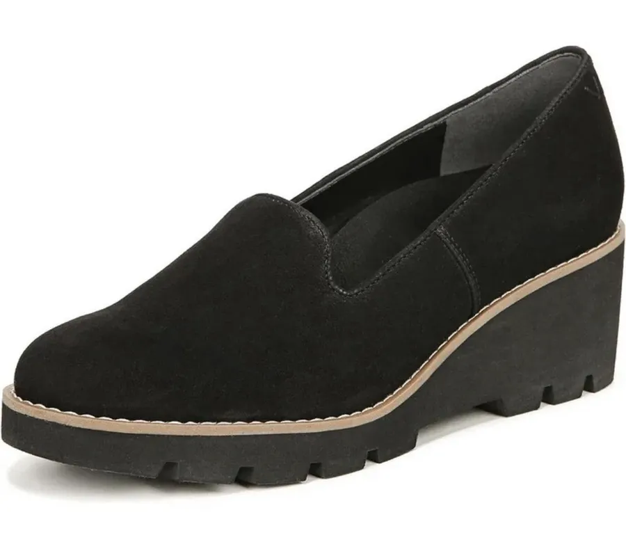 Vionic Willa Wedge Black Suede Leather Size 8.5 Women's Slip-on Loafer