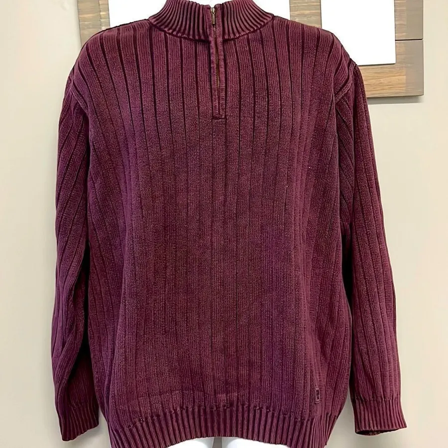 IZOD Men’s Vintage Burgundy Cable Knit Chunky Half Zip Up Sweater- Large