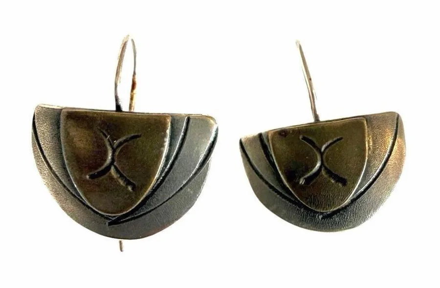 Marjorie Baer SF Signed Mixed Metal Crescent Dangle Earrings