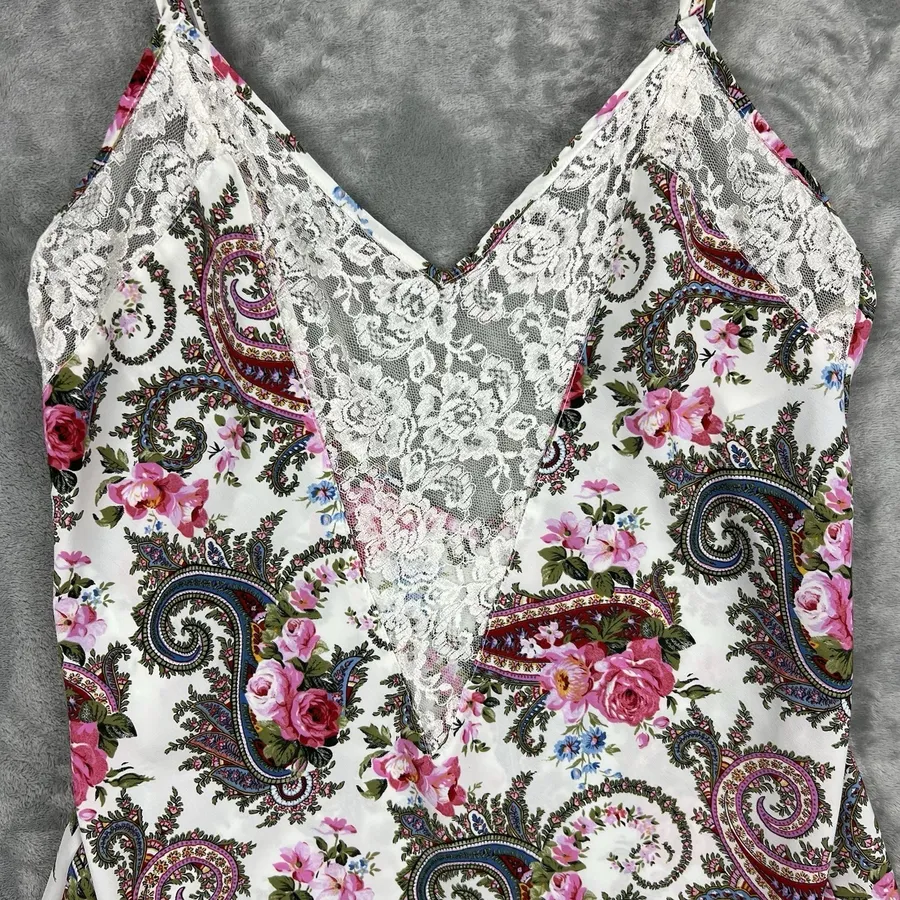 Vintage Gold Label Victoria's Secret Paisley Floral Pink Lace Slip Dress Size L