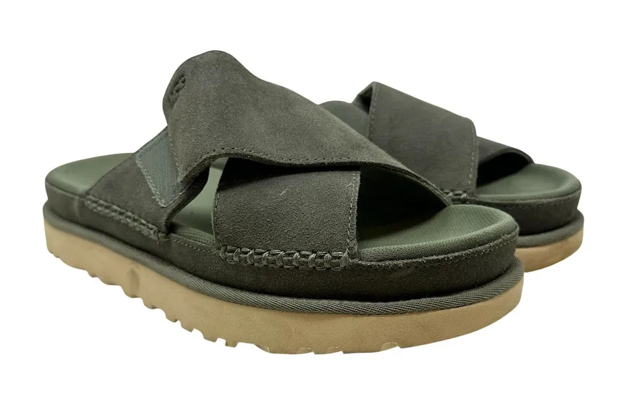 UGG Goldenstar Cross Slide Sandal Olive Green Suede Size US 9.5