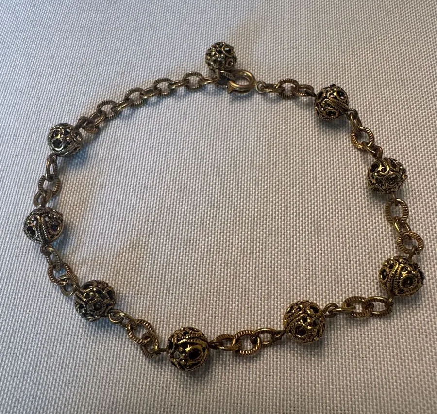 Gold Filigree Bead Link Bracelet