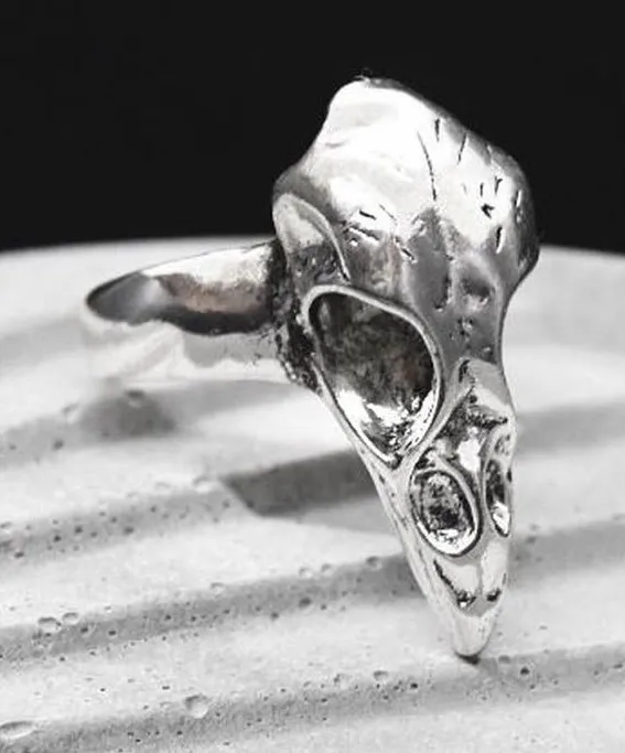 Raven Skull Ring Silver