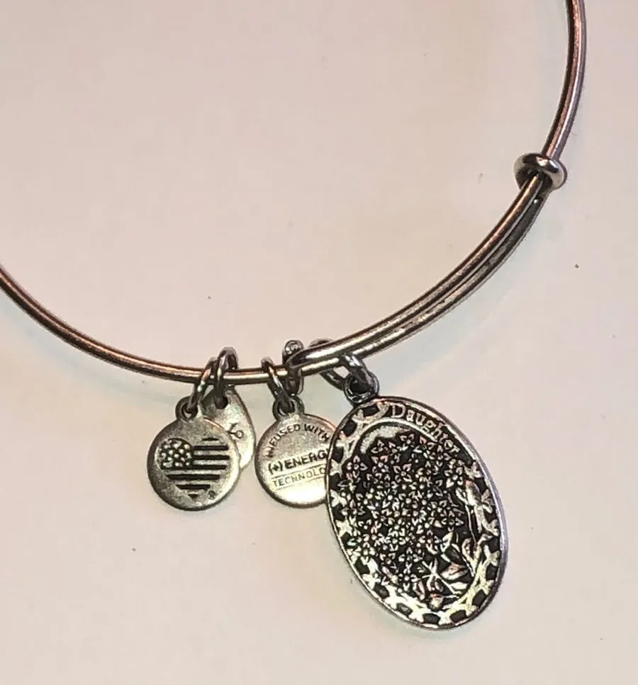 Alex and Ani Silver Tone Daughter Flowers Charm Bangle Bracelet