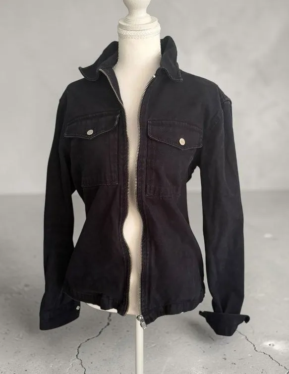 RIVER ISLAND Black Denim Jacket Size Small