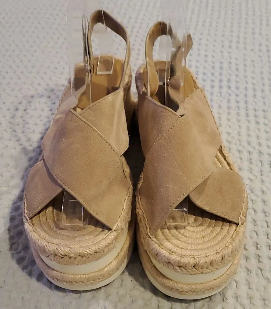 Marc Fisher Beige Gandy Platform Espadrille Sandal, Size 9 M US