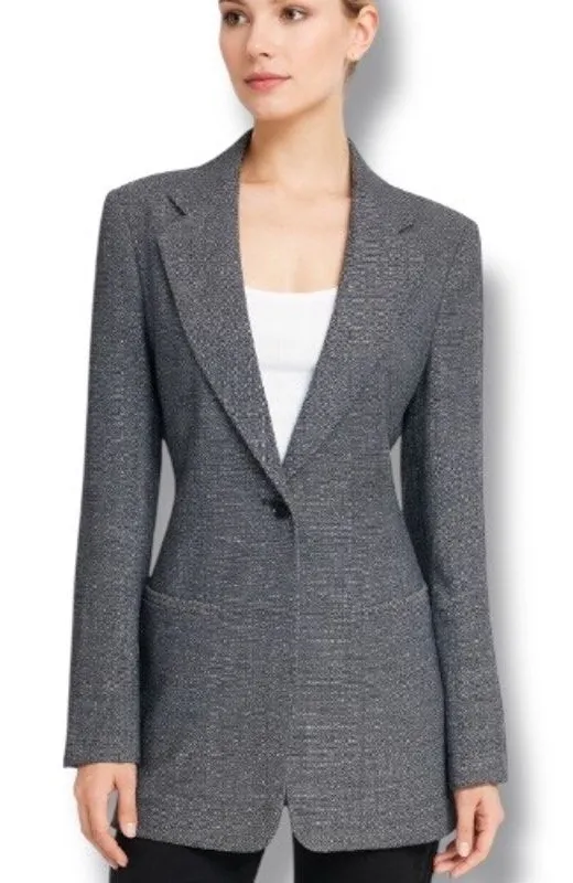 Vintage Y2K DKNY Navy Wool Longline Hourglass Structured Tailored Blazer Jacket