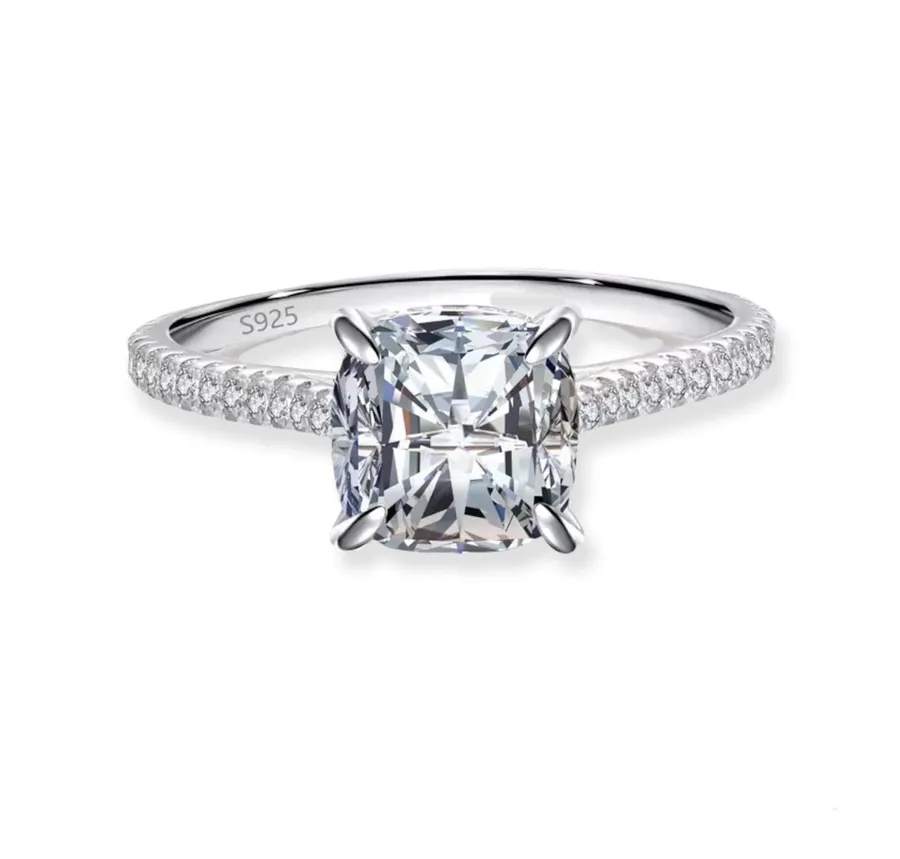 SIZE 6 925 Princess Square Dazzling 5A Zirconia Ring