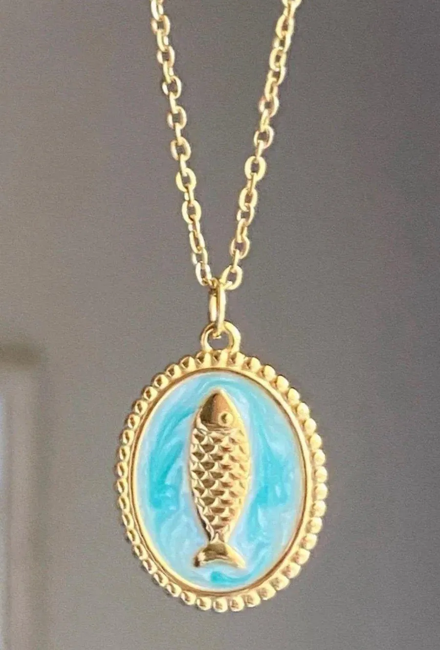 Handmade gold tone stainless steel fish necklace 🐟🌀