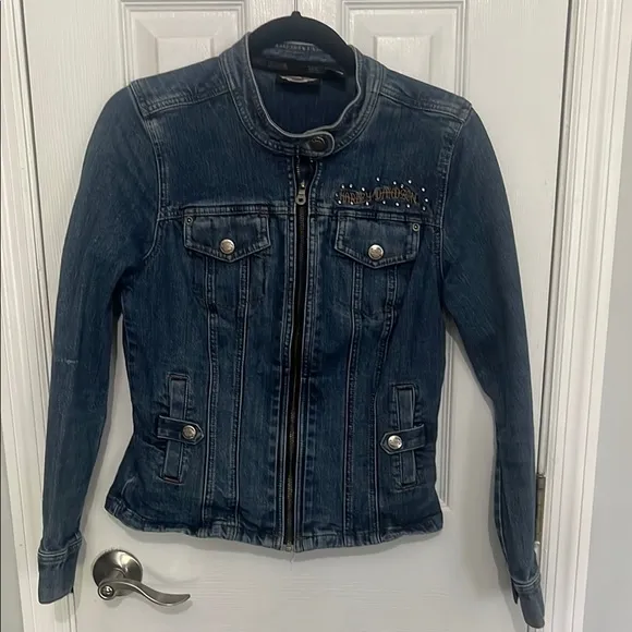 Harley-Davidson Blue Fitted Jean Jacket with Cropped Length