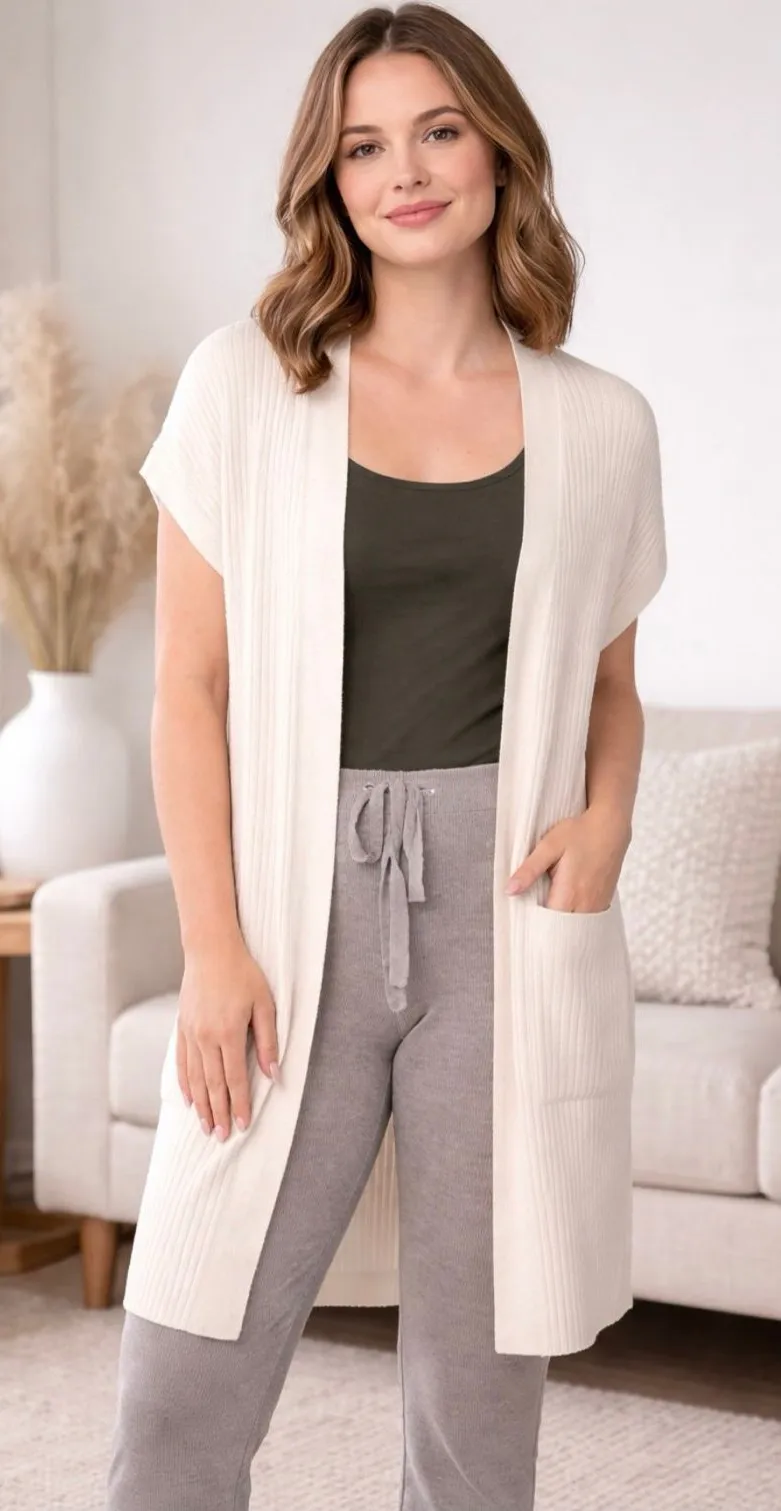 Barefoot Dreams CozyChic Ultra Lite Ribbed Vest Almond Size L NWT