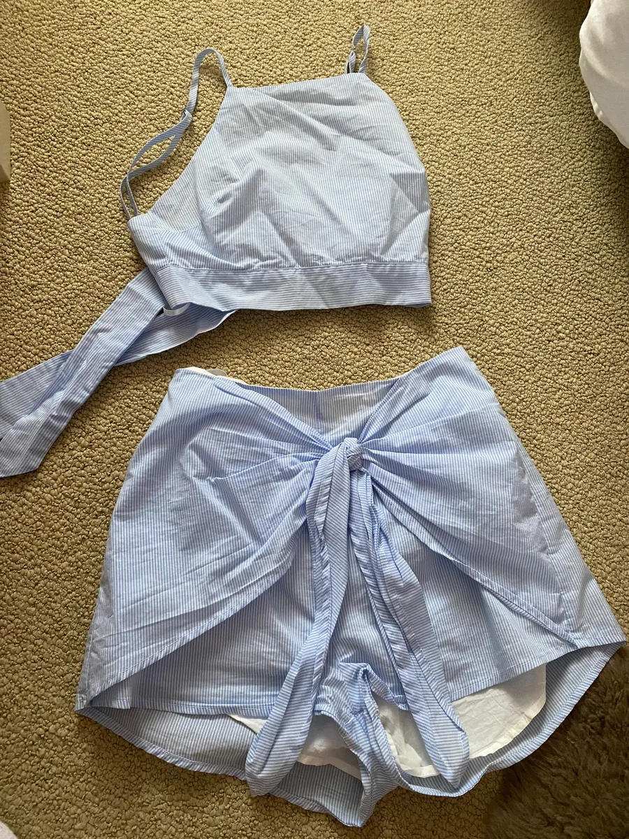 Revolve Two Piece Blue Stripe Set
