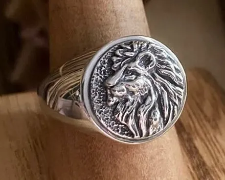 Sterling Silver Lion Head Signet Ring Unisex Ring Silver