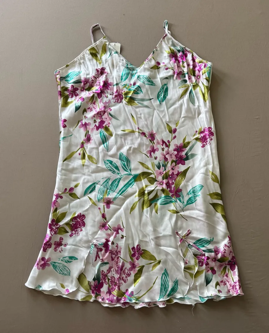 Y2K Era Floral Print Satin Mini Slip Dress