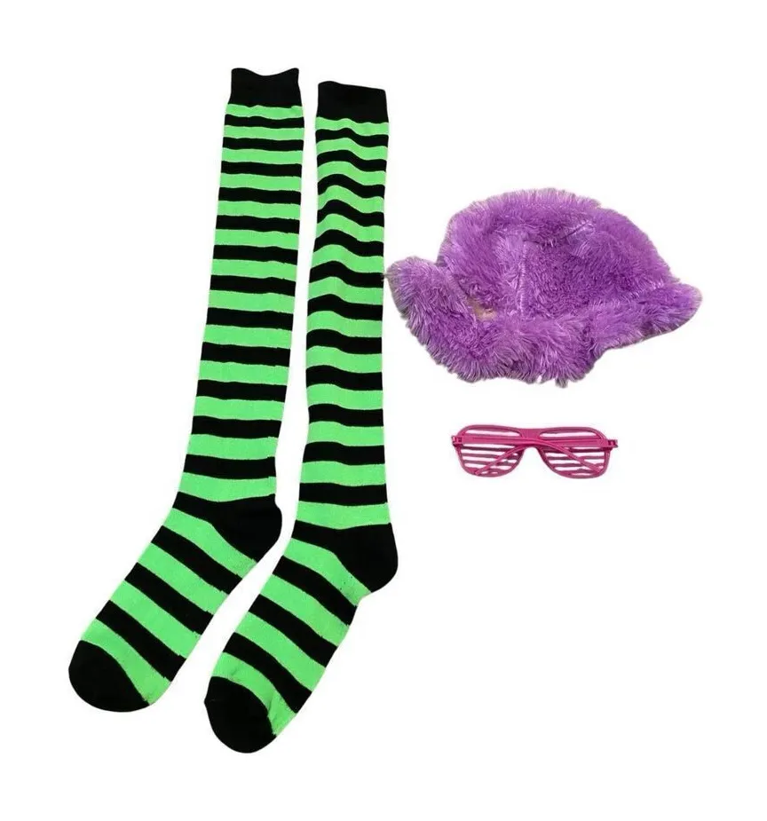 Lot Of 3 Bucket Hat Sunglasses Over The Knee Socks Halloween Funky Rave Costume Gray