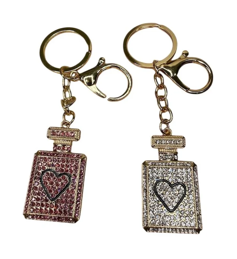 Luxury Bling CZ Perfume Bottle purse charm Keychains Set of 2 Multicolor gift Pink