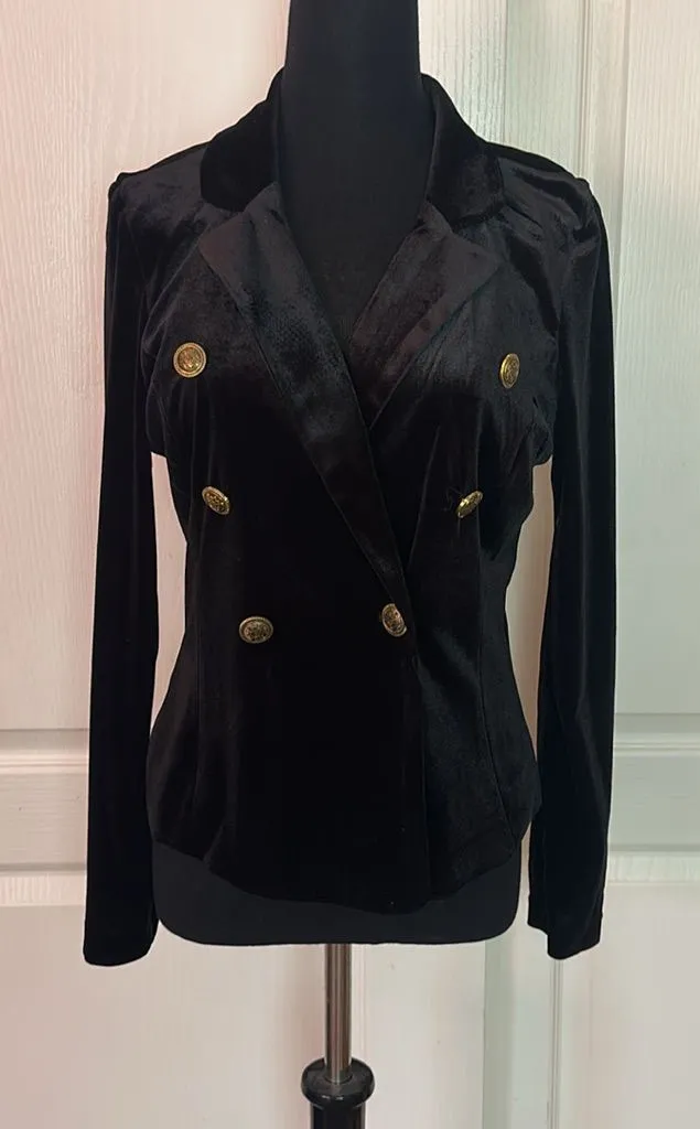 BLACK VELVET GOLD NAUTICAL BUTTON BLAZER JACKET captain admiral