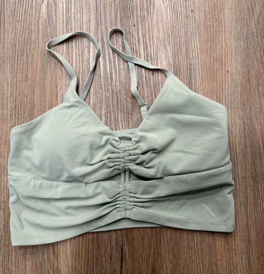 Athleta Womens Small Sage Green Cinched Front Adjustable Strap Sports Bra 3250