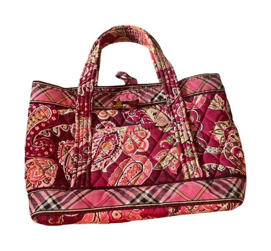 Vintage Vera Bradley Piccadilly Plum Little Toggle Tote Paisley Cottagecore
