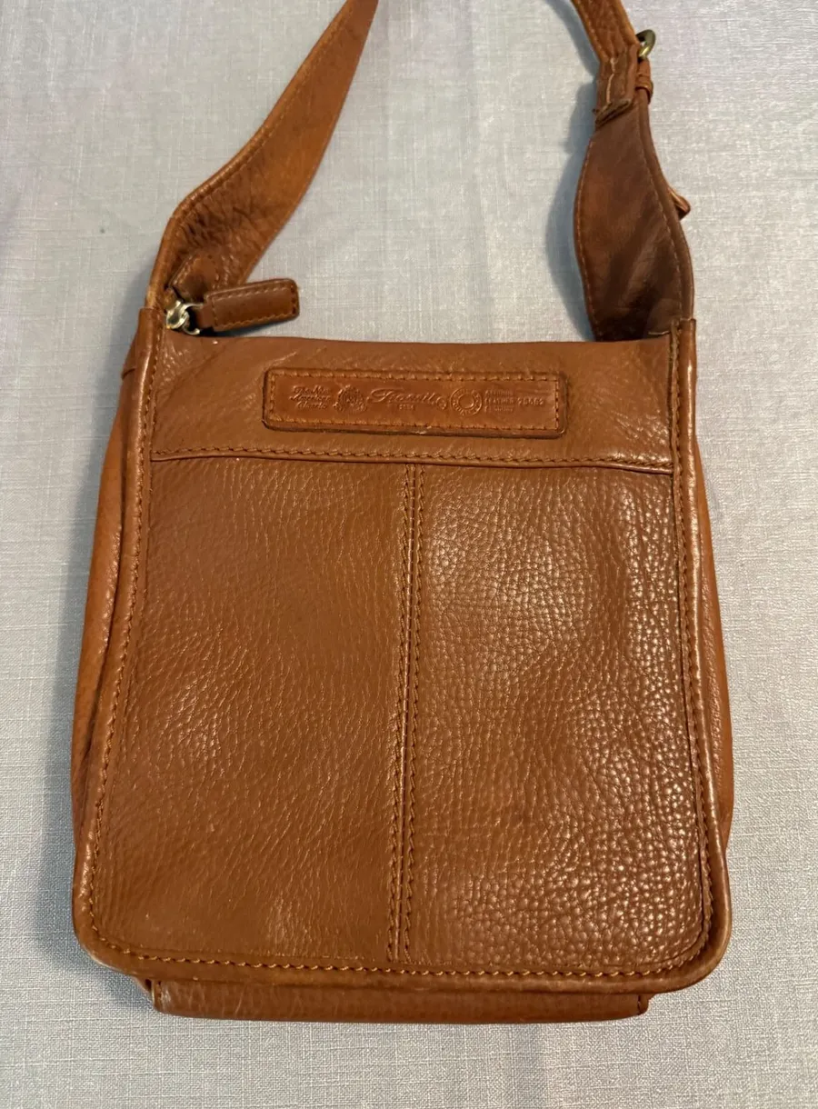 Fossil Cognac Brown Pebbled Leather Crossbody Bag Vintage Messenger 75082