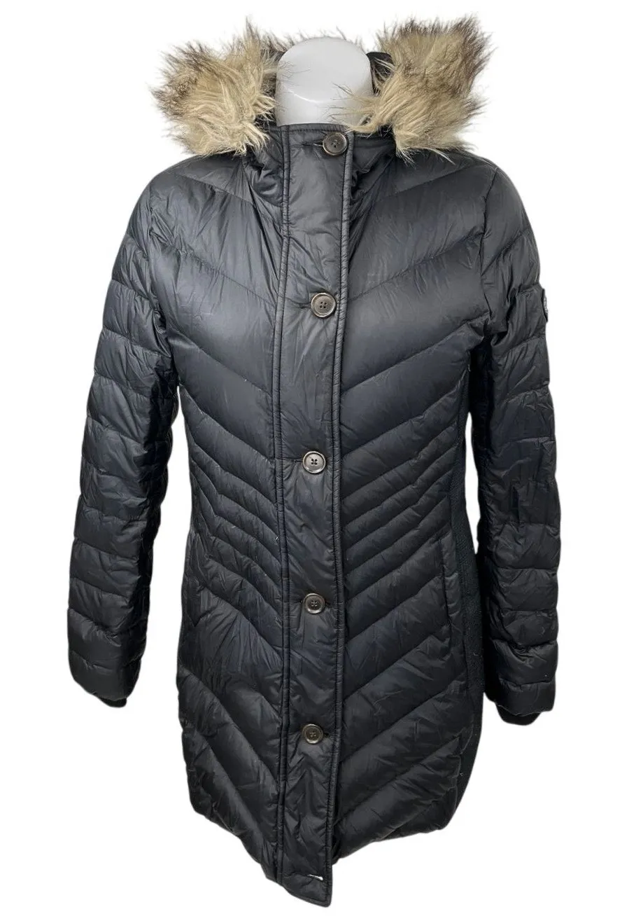 Abercrombie & Fitch Women's Black Fur Hooded Button Parka Puffer Coat Jacket S
