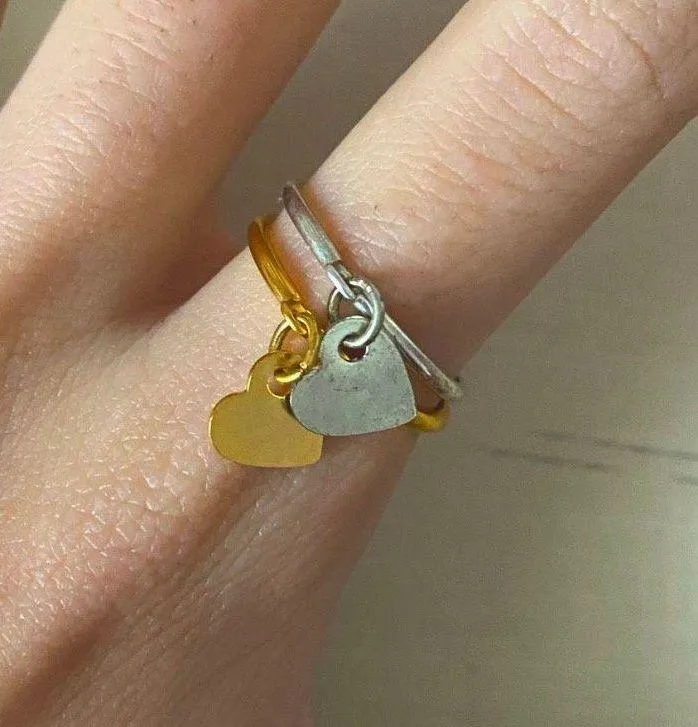 NWOT 10k gold plated set of two silver and gold dainty heart rings