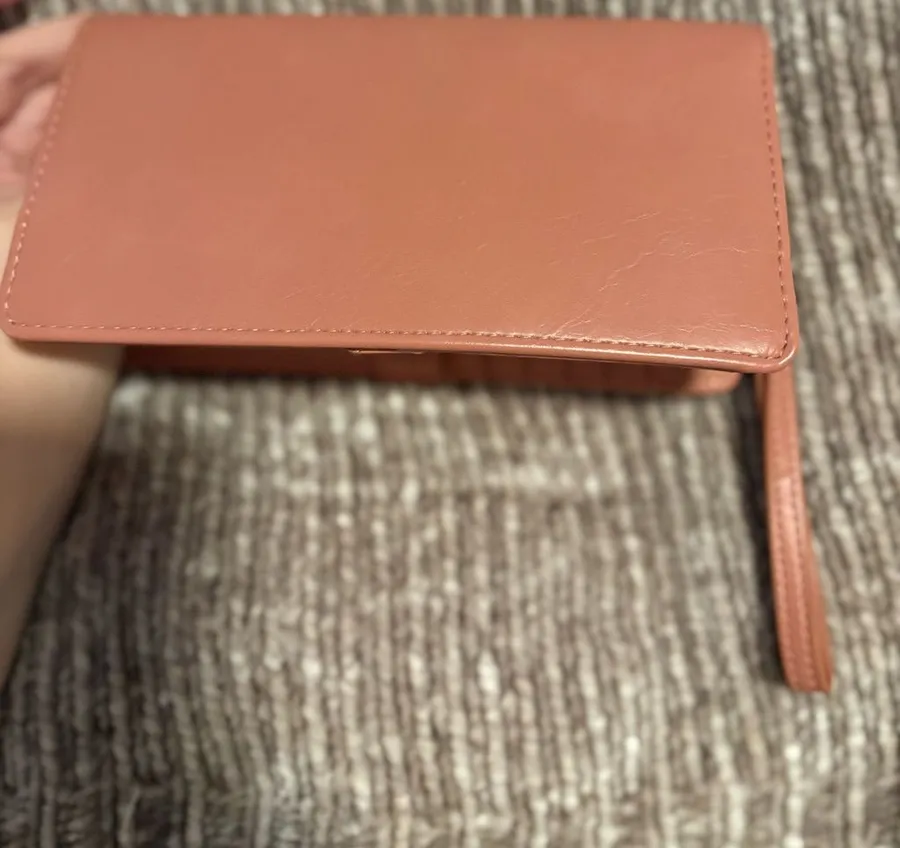 Slim Faux Leather Long Wristlet in Peach pink
