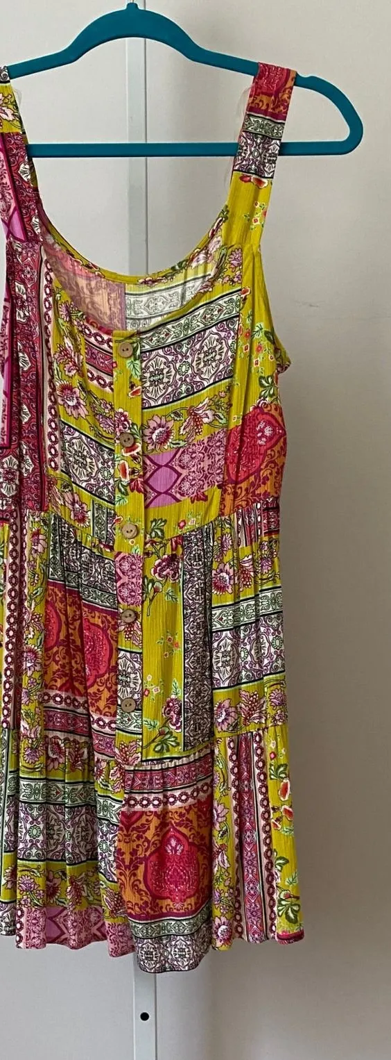 Boho Fairy Beachy Relaxed Patchwork Romper M Yellow Multi