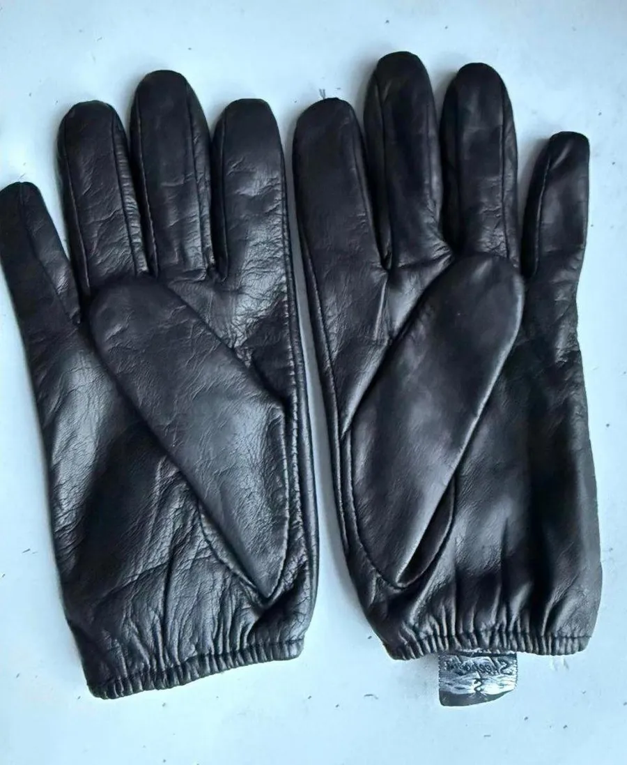 Italian Sheepskin Black Leather Gloves Size Small
