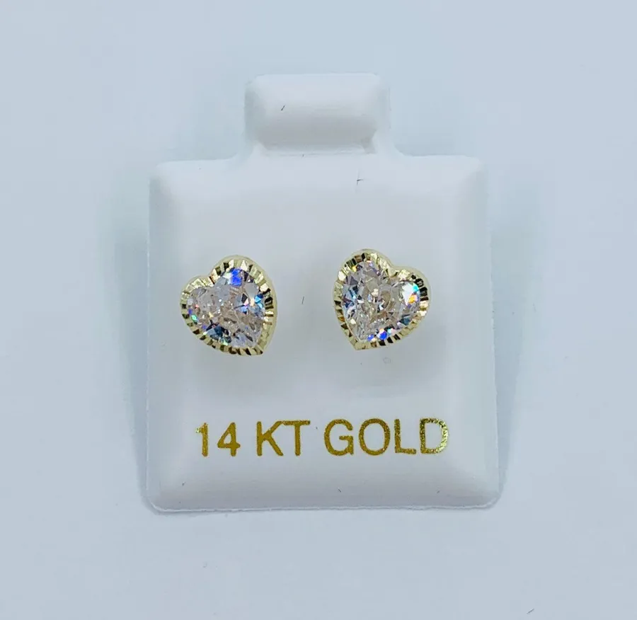 Real 14k Gold Studs Earrings White Heart