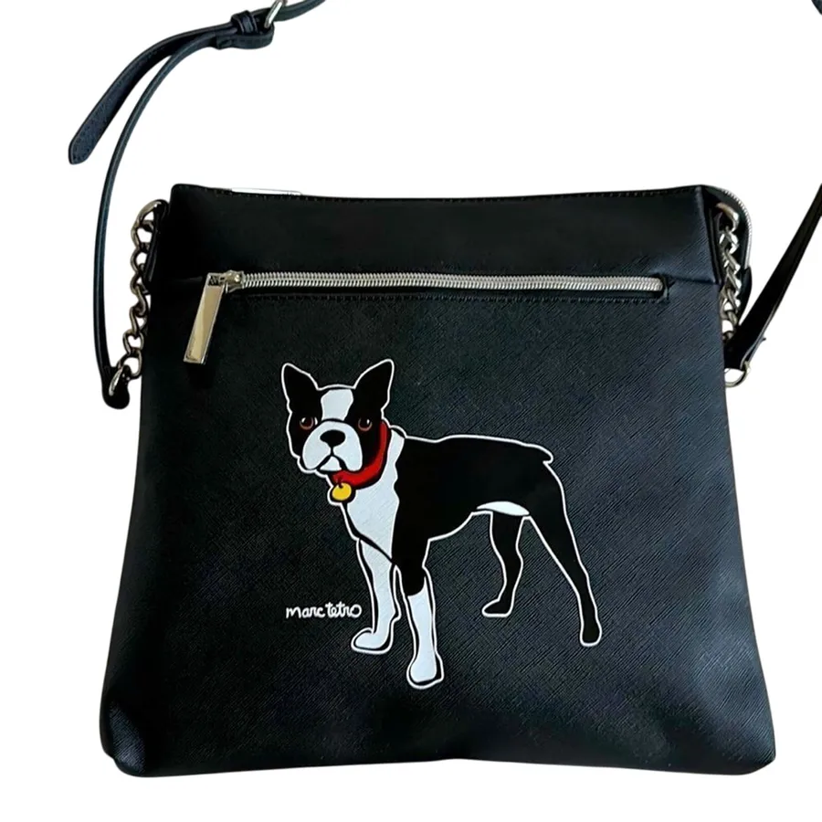 MARC TETRO black crossbody w/ Boston Terrier with adjustable strap New w/o Tag Black