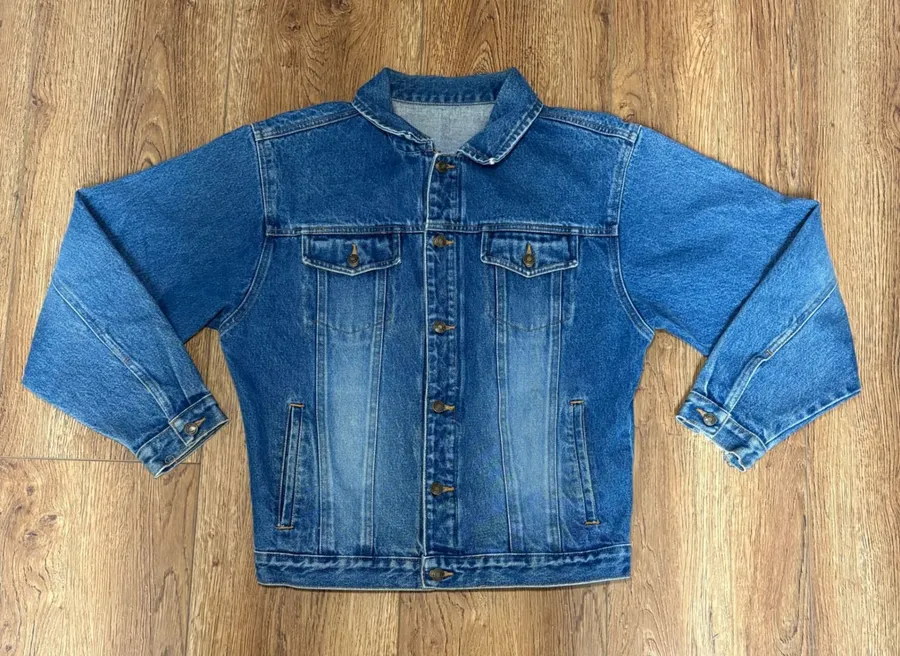 VTG Faded Glory Denim Jacket Blue Classic Trucker Style Button Front Women's M