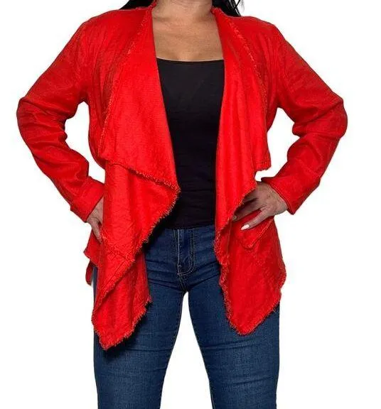 FREE PEOPLE raw femme linen orange blazer asymmetrical size large front pockets