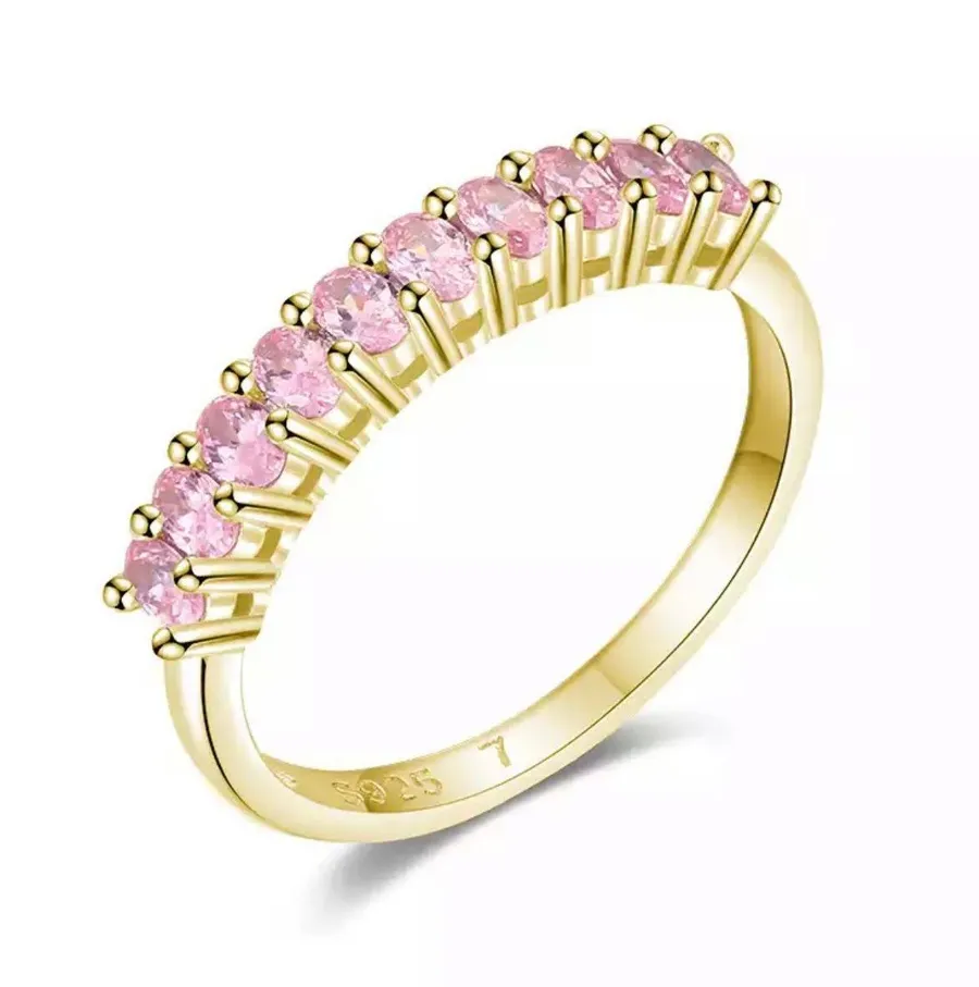 SIZE 7 18kt Gold Plated 925 Stackable Dazzling Pink Cubic Zirconia Ring