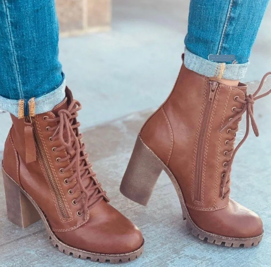 Tan Combat Lace Up Boots