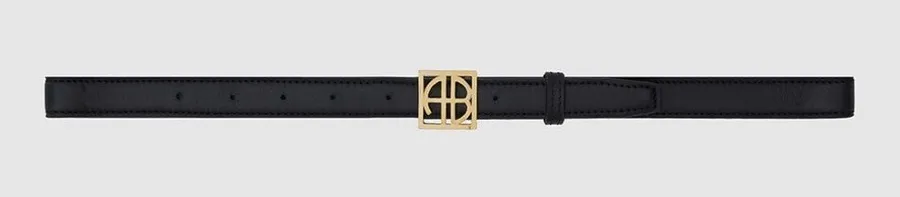 Anine Bing AB Monogram Leather Belt in Black with Gold Hardware - NWT