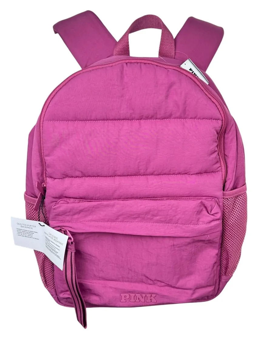 NWT PINK Victoria's Secret Quilted Puffer School Backpack Laptop Travel Carry On