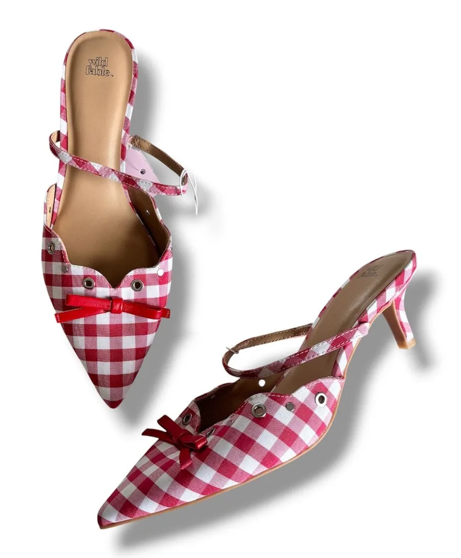 Wild Fable Lysandra Gingham Eyelet Kitten Heels Women’s 9.5 Red & White NWT