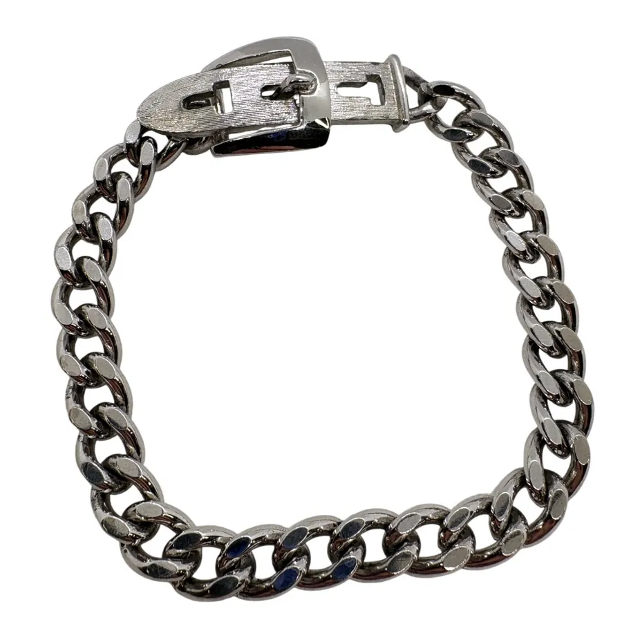 Vintage Avon Silver Tone Buckle Curb Chain Adjustable Bracelet Retro Jewelry