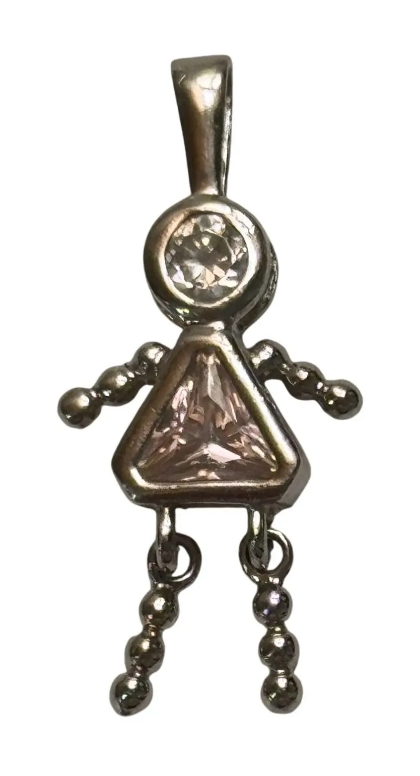 Sterling silver 925 Girl Figure Pendant Pink Gemstone October CZ Mothers Gift