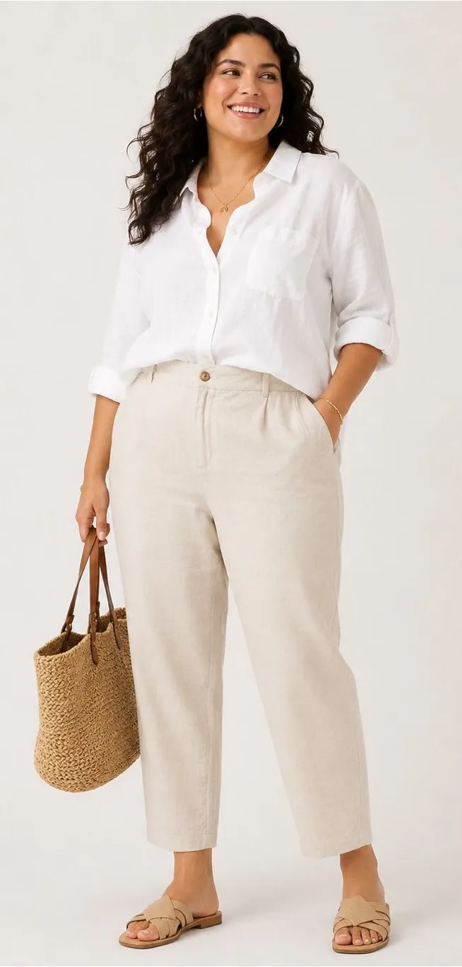 A New Day Linen Blend Tapered Pants Women’s Size 18 Beige Pull On Career Casual