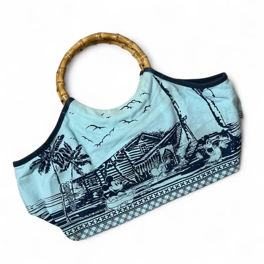 Disney Mickey Mouse Beach Resort Novelty Bamboo Handle Tote Bag