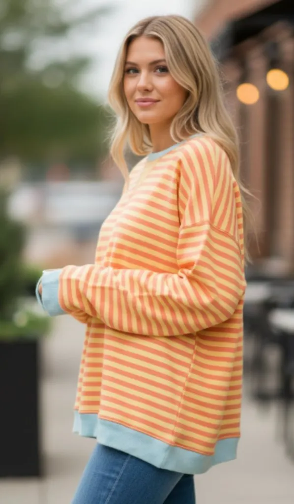 NWOT We The Free x FP OB1717006 Women's Sz M Classic Striped Crewneck Sweatshirt