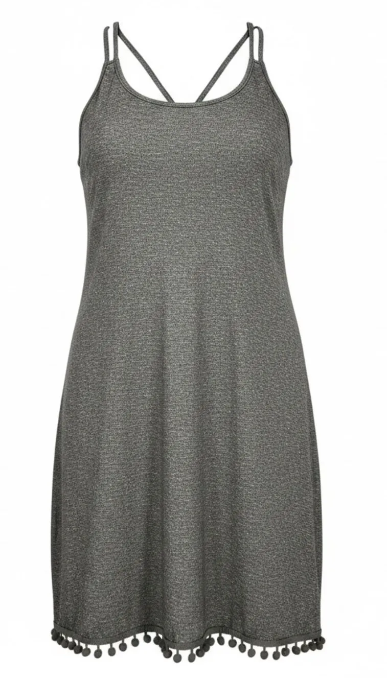 CUPSHE Gray Pom Pom Trim Swim Cover Up Dress Strappy Back Size Small NWT